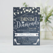  Denim and Diamonds Birthday Party Invitation Kaart (Staand voorkant)