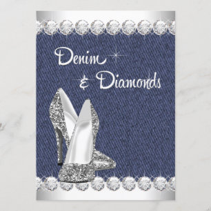 Denim and Diamonds Birthday Party Invitations Kaart