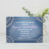 Denim and Diamonds Birthday Party Invitations Kaart (Staand voorkant)