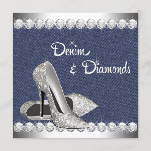 Denim and Diamonds Birthday Party Invitations Kaart