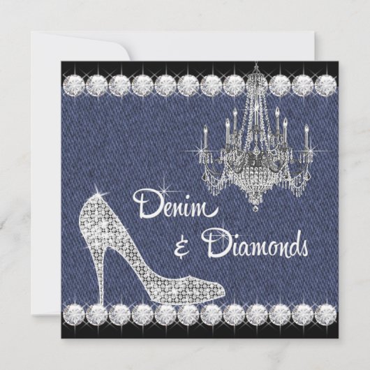 Denim and Diamonds Birthday Party Invitations Kaart (Voorkant)