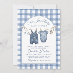 Denim baby shower uitnodiging, jongen blauwe jeans kaart