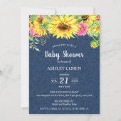 Denim Baby shower Uitnodiging met zonnebloemen (Voorkant)