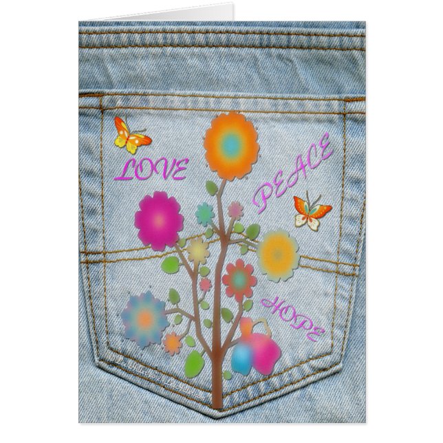Denim Back Pocket Flowers Peace Love Hope (Voorkant)
