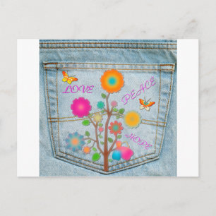 Denim Back Pocket Flowers Peace Love Hope Briefkaart