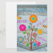 Denim Back Pocket Flowers Peace Love Hope Briefpapier (Voorkant / Achterkant)