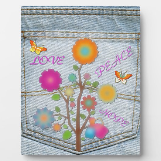 Denim Back Pocket Flowers Peace Love Hope Fotoplaat (Voorkant)