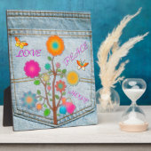 Denim Back Pocket Flowers Peace Love Hope Fotoplaat (Zijkant)
