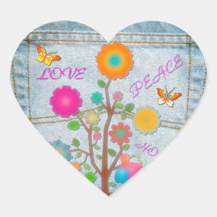Denim Back Pocket Flowers Peace Love Hope Hart Sticker