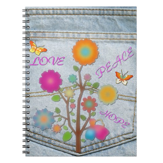 Denim Back Pocket Flowers Peace Love Hope Notitieboek (Voorkant)