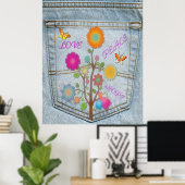 Denim Back Pocket Flowers Peace Love Hope Poster (Bureau à domicile)