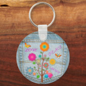 Denim Back Pocket Flowers Peace Love Hope Sleutelhanger (Voorkant)