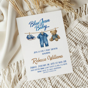 Denim Beer Waslijn Jongen Blauwe Jean Baby Shower Kaart