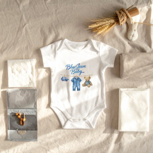 Denim Beer Waslijn Jongen Blauwe Jean Baby Shower Romper