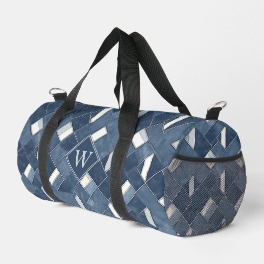 Denim Blauw en Wit Monogram Initiaal Plunjezak (Rechterhoek)
