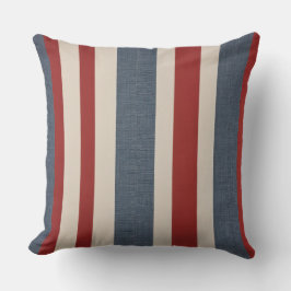 Denim blauw, rood en  witte strepen kussen