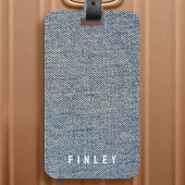  denim blauw spijkerbroek look bagagelabel