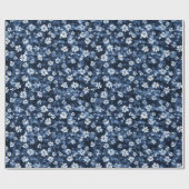 Denim Blauwe Bloemen Bruiloftsborrel Cadeaupapier (Vlak)