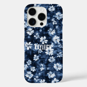 Denim Blauwe Bloemen iPhone 16 Pro Hoesje