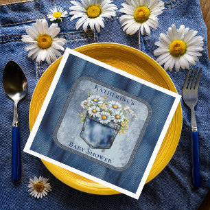 Denim Blauwe Broek Madeliefjes Bloemige Babyborr Servet