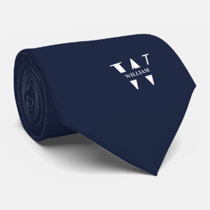 Denim Blauwe Kleur Elegant Monogram + Naam Stropdas