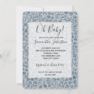 Denim Blauwe Luipaardprint Glitter Baby Shower Kaart