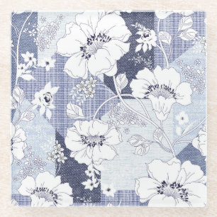 Denim bloem patchwork, naadloos patroon. glazen onderzetter
