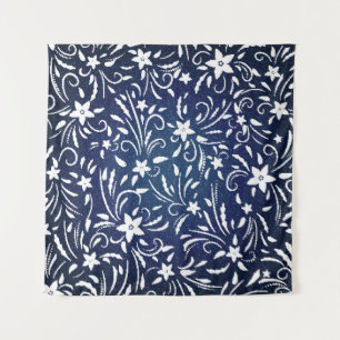 Denim Blooms: bloemenpatroon achtergrond Wandkleed