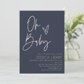 Denim Blue Aesthetic Modern Baby shower Kaart (Staand voorkant)