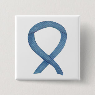 Denim Blue Awareness Ribbon Custom Pins Vierkante Button 5,1 Cm