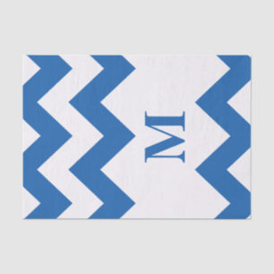 Denim Blue Bold Chevron met monogram Tissuepapier