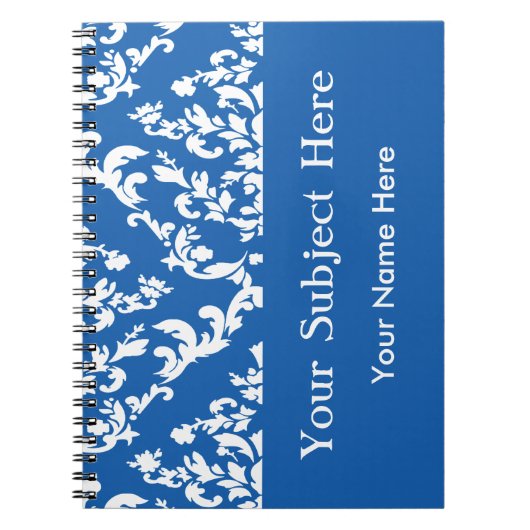 Denim Blue Bold Mod Damask met aangepaste tekst Notitieboek (Voorkant)
