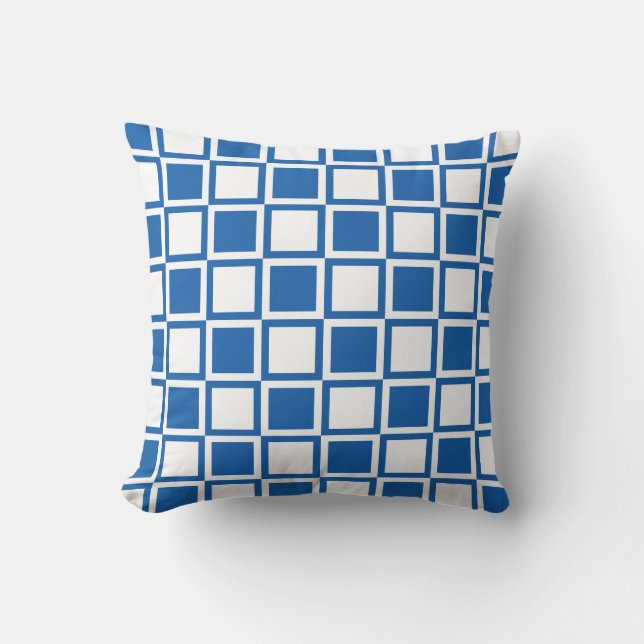 Denim Blue Bold Mod Squares Kussen (Voorkant)