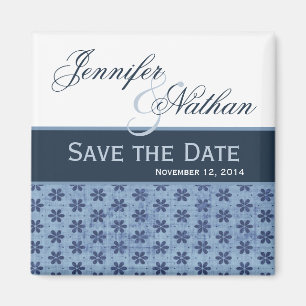 Denim Blue Damask Save the Date Wedding Magnet Magneet