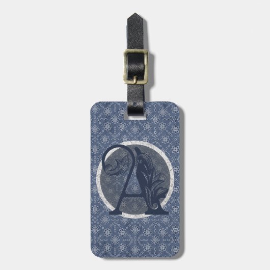 Denim Blue Decoratief Monogram Bagagelabel (ALL) (Voorkant verticaal)