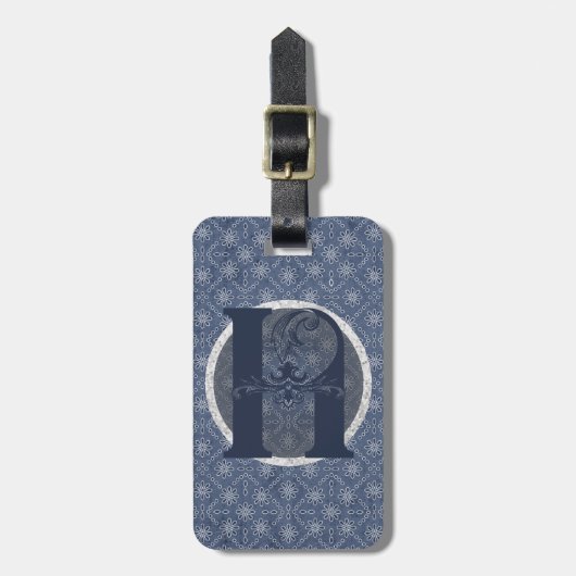 Denim Blue Decoratief Monogram "H" Bagagelabel (Voorkant verticaal)