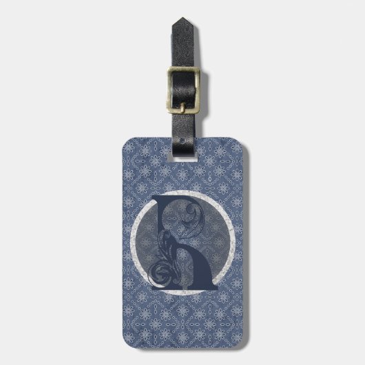 Denim Blue Decoratief Monogram "R" Bagagelabel (Voorkant verticaal)