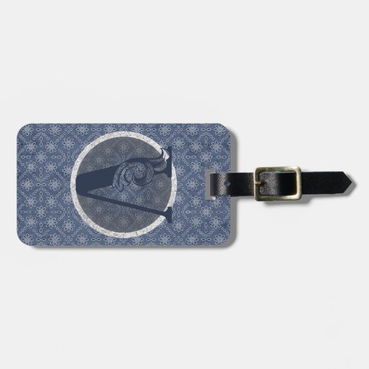 Denim Blue Decoratief Monogram "V" Bagagelabel (Voorkant horizontaal)