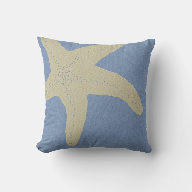 Denim Blue en Beige Starfish Sofa Pillow Kussen (Voorkant)