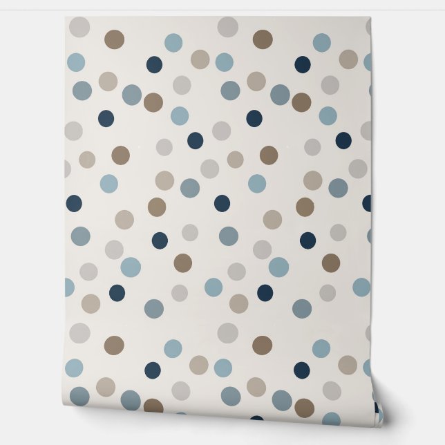 Denim Blue en Tan Dot Patroon Behang (Afrollen)