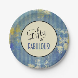 Denim Blue Fifty & FABULOUS! Birthday Papieren Bordje