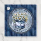Denim Blue Jean | Daisies Floral Baby shower Bedankjes Labels (Voorkant)