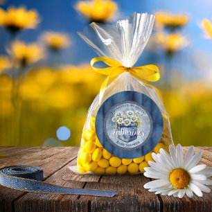 Denim Blue Jean   Daisies Floral Baby shower Ronde Sticker