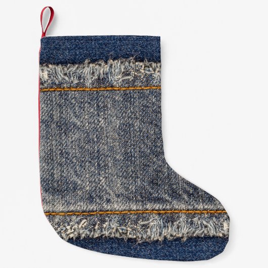 Denim Blue Jeans: Casual dubbele patch Kleine Kerstsok (Voorkant)