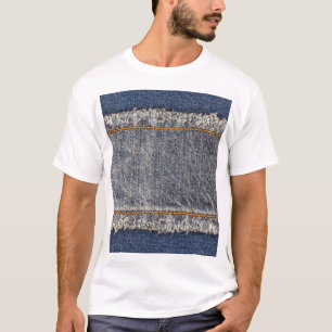 Denim Blue Jeans: Casual dubbele patch T-shirt