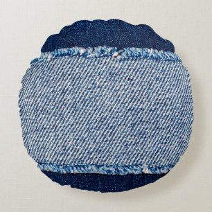 Denim Blue jeans fabric lijst. gebleekte denim fab Rond Kussen