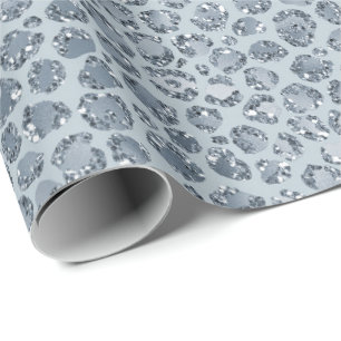Denim Blue Leopard Print Glitter Cadeaupapier