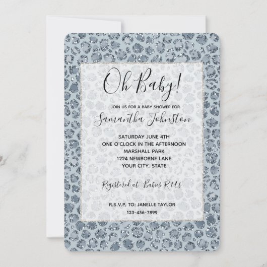 Denim Blue Leopard Print Glitter Kaart (Voorkant)