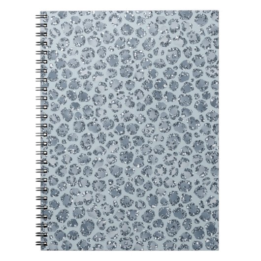Denim Blue Leopard Print Glitter Notitieboek (Voorkant)