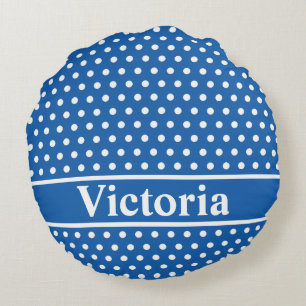 Denim Blue Polka Dots Rond Kussen